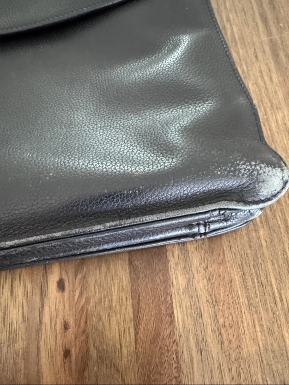 Longchamp Black Leather Briefcase with Silver Lock